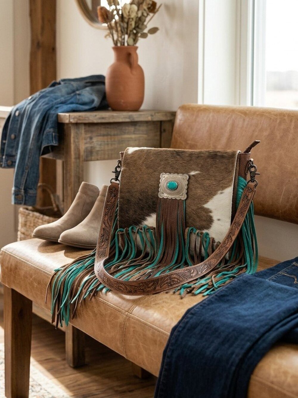 American Darling Western Fringe Hair on Crossbody Purse - Picture 4 of 4